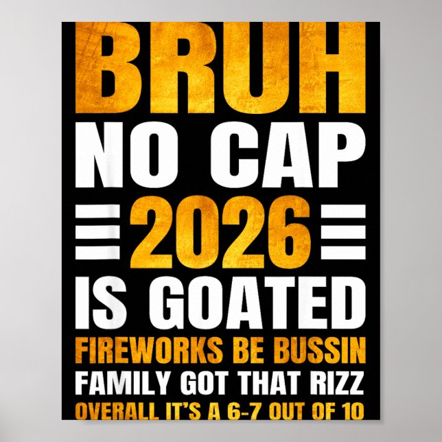Poster 2026 New Year's Bruh No Cap Countdown Bussin Funny (Frente)