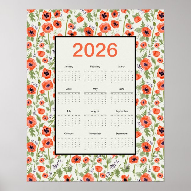 Poster 2026 Orange Poppies Calendar (Frente)