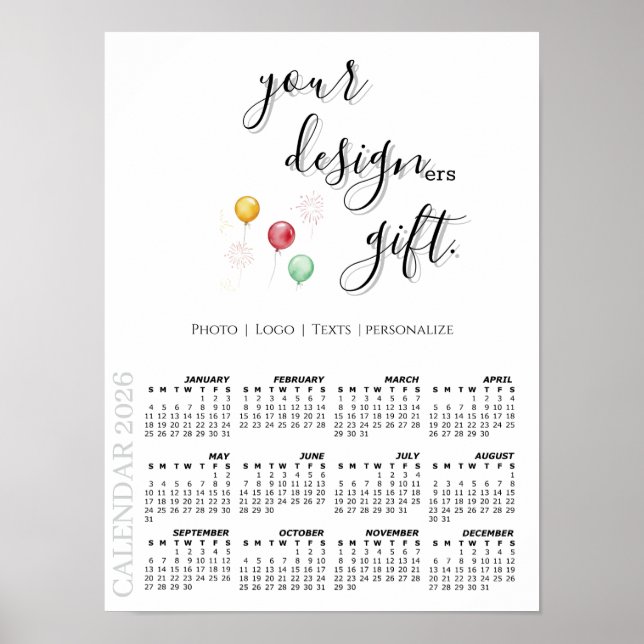 Poster 2026 Photo Calendar Template, Large / White (Frente)