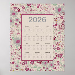 Poster 2026 Pink Gray Floral Pattern Calendar