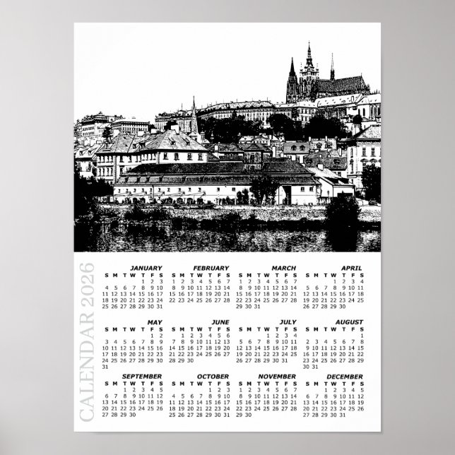Poster 2026 Prague Calendar, Prague Castle, Czechia (Frente)