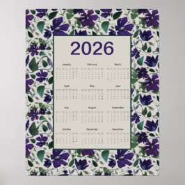 Poster 2026 Purple Clematis Flowers Wall Calendar