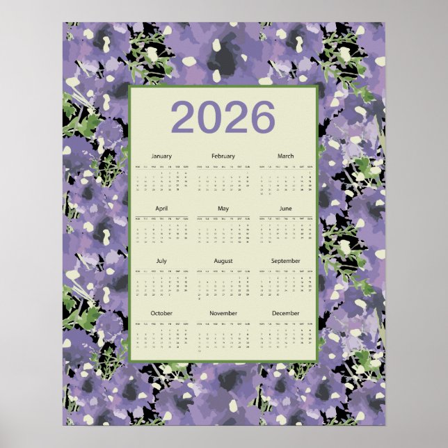 Poster 2026 Purple Flowers Wall Calendar (Frente)