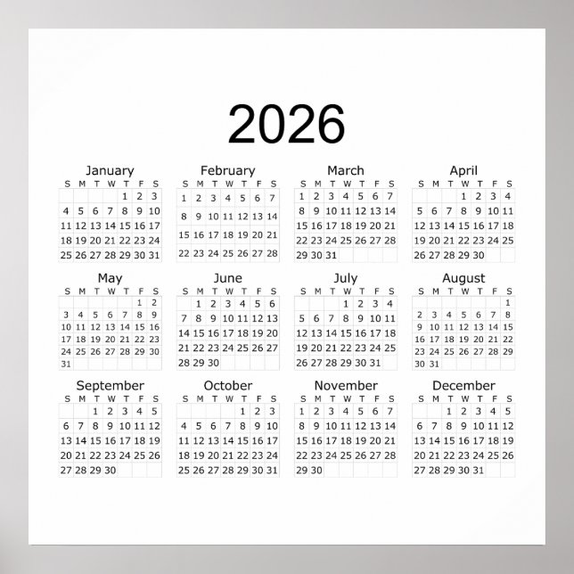 Poster 2026 Simple Minimalist Calendar (Frente)