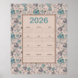 Poster 2026 Teal Flowers Calendar