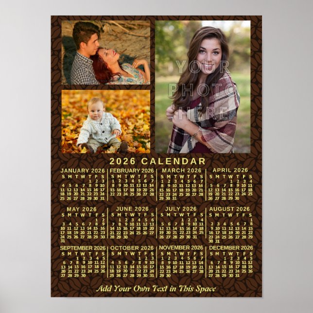 Poster 2026 Year Monthly Calendar Coffee Beans 3 Photos (Frente)