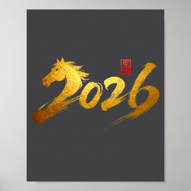 Poster 2026 Year Of The Horse Calligraphy Chinese Lunar N (Frente)