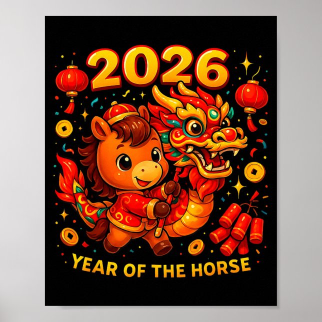 Poster 2026 Year Of The Horse Cute Lunar Newyear Art  (Frente)