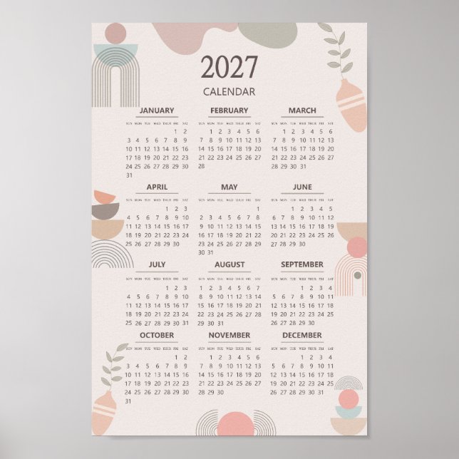 Poster 2027 Scandinavian Calendar Boho Aesthetic Beige (Frente)