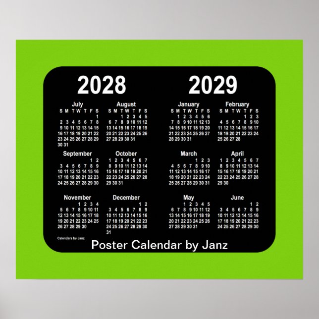 Poster 2028-2029 Calendário da Escola Neon Yellowgreen de (Frente)