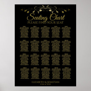 Poster 20 Gráfico de Assentos de Casamento Negro Dourado