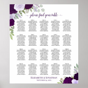 Poster 20 Gráfico de Assentos Florais Boho Boho Roxo Mesa