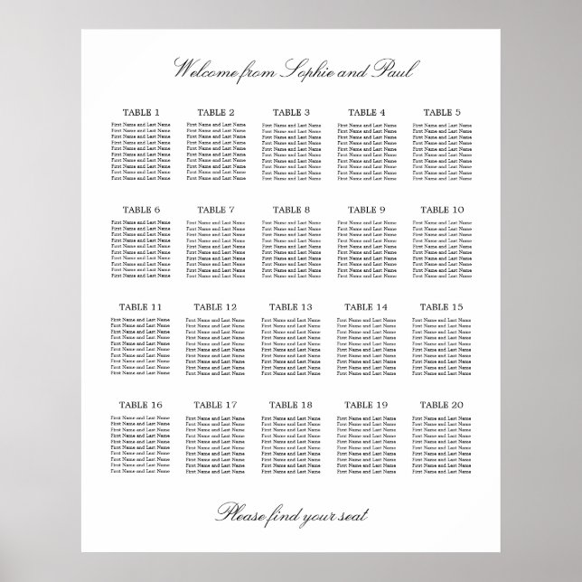 Poster 20 Gráfico de Assentos Minimalistas Elegantes Mesa (Frente)