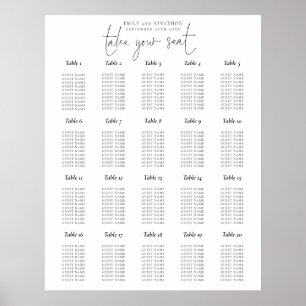 Poster 20 Gráfico de Assentos Preto e Branco de Script de