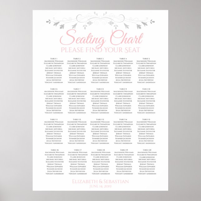 Poster 20 Gráfico de Casamento Simples Rosa e Cinza (Frente)
