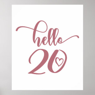 Poster 20th Birthday Women Hello 20 Cute 20 Years Old