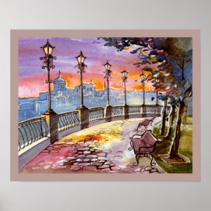 Poster 20x16 Abstrato City Scene Wall Art