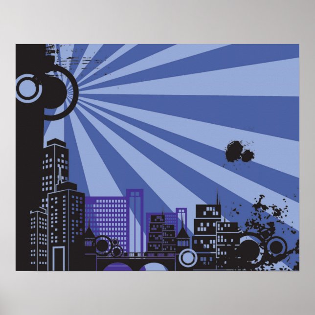 Pôster 20x16 Abstrato Purple City Wall Art (Frente)