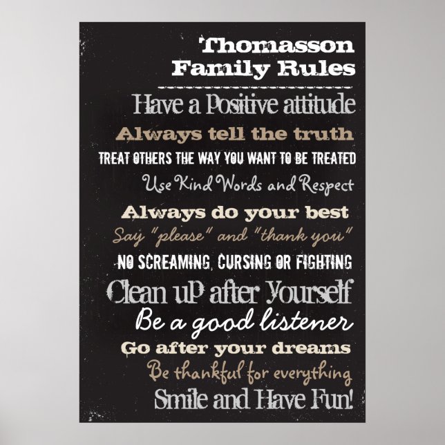 Poster 20x28 Chalk Personalizado Family Rules House Sign (Frente)