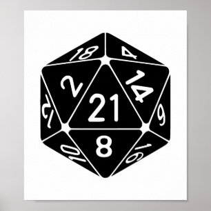 Pôster 21 aniversário de 21 anos D20 Fantasy Gamer Die