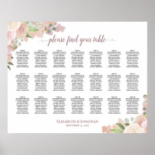 Poster 21 Gráfico de Assentos de Casamento Floral Rosa El