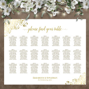 Poster 21 Gráfico de Casamento de Mesa Brancos e Dourados