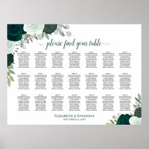 Poster 21 Mesa Emerald Boho Floral Wedding Seating Chart