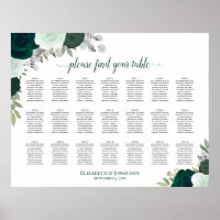 21 Mesa Emerald Boho Floral Wedding Seating Chart