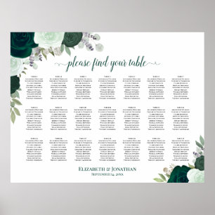 Poster 21 Mesa Emerald Boho Floral Wedding Seating Chart