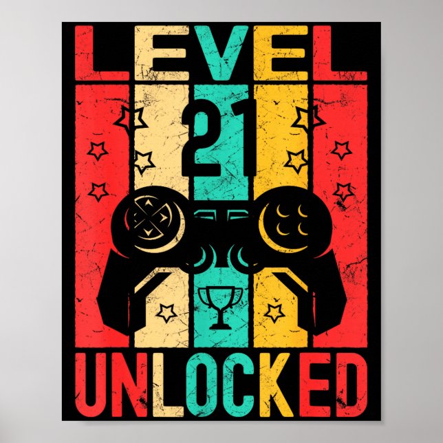 Poster 21st Birthday Level 21 Unlocked Gamer Funny Birthd (Frente)