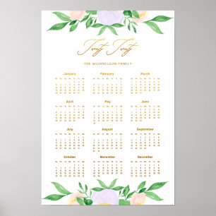 Poster 220 Floral e Nome Faux Calendário Dourado