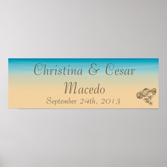 Pôster 22,5"x7.5" — Cana de praia personalizada do Oceano (Frente)