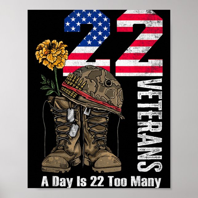 Poster 22 A Day Is 22 Too Many Veteran Suicide Awareness  (Frente)