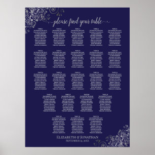 Poster 22 Gráfico de Casamento de Mesa Marinho Azul e Cin