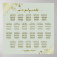 22 Mesa Dourada no Gráfico Sage Wedding Seating