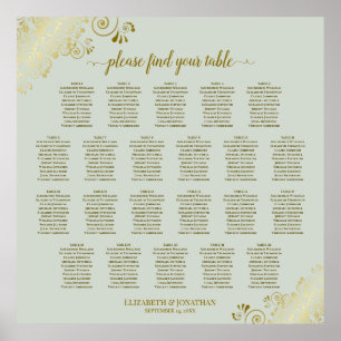 Poster 22 Mesa Dourada no Gráfico Sage Wedding Seating