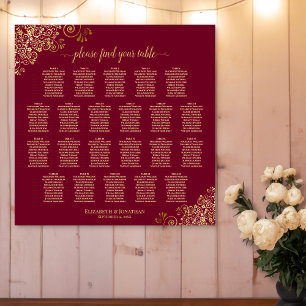 Poster 22 Tabela Carta de Assentos Burgundy e Dourado Ele
