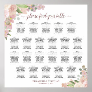 Poster 22 Table Rustic Pink Floral Wedding Seating Chart