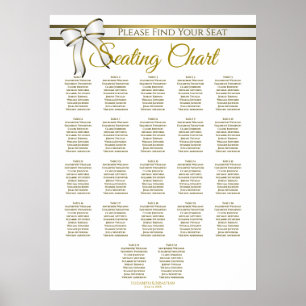 Poster 22 Table White & Gold Ribbon Wedding Seating Chart