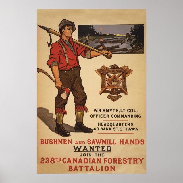 Poster 238º Batalhão Florestal Canadense 1915 (Frente)
