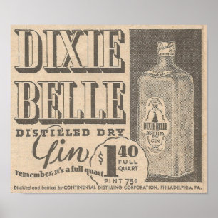 Poster 23 de março de 1935 Ad Dixie Belle Gin