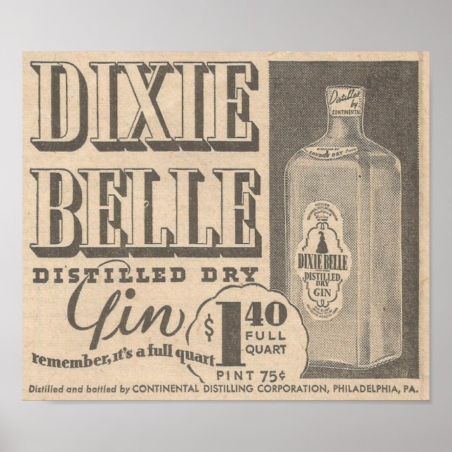Poster 23 de março de 1935 Ad Dixie Belle Gin (Frente)