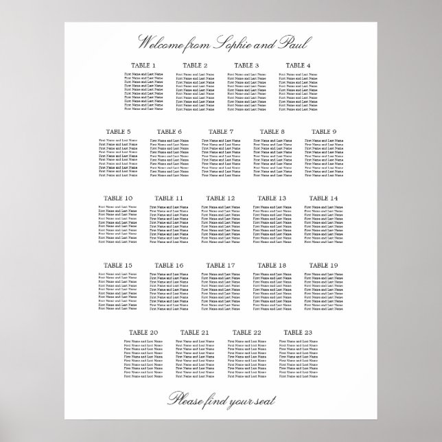 Poster 23 Gráfico de Assentos Minimalistas Elegantes Mesa (Frente)