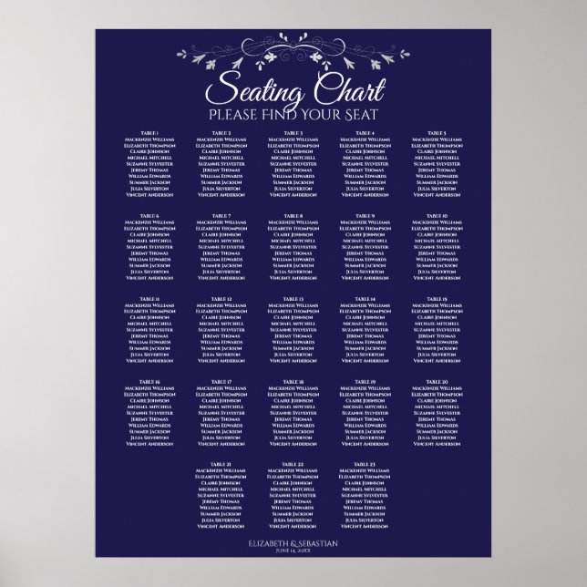Poster 23 Gráfico de Casamento Azul Marinho Elegante Mesa (Frente)
