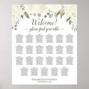 Poster 23 Mesa Ivory White Floral Wedding Seating Chart