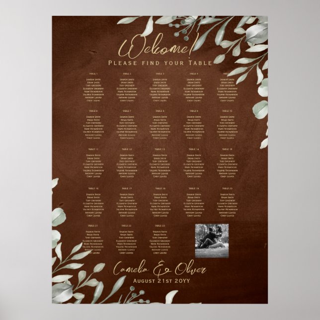 Poster 23 Mesa Seating Chart Foto Bem-vindo com Nomes (Frente)