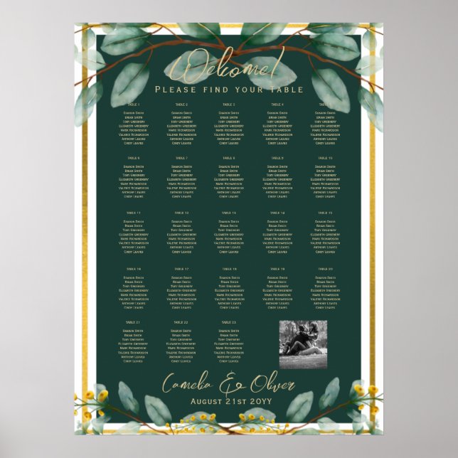 Poster 23 Mesa Seating Chart Foto Bem-vindo com Nomes (Frente)