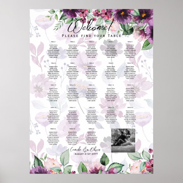 Poster 23 Mesa Seating Chart Foto Bem-vindo com Nomes (Frente)