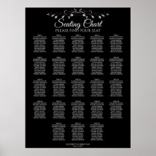 Poster 23 Table Elegant Black Wedding Seating Chart