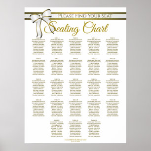 Poster 23 Table White & Gold Ribbon Wedding Seating Chart